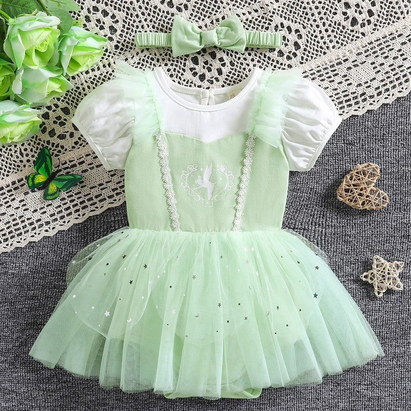Infant Baby Girl Jumpsuit Dress Little Girl Princess Romper Dress With Headbands Kids Clothes Size 70-80-90-100