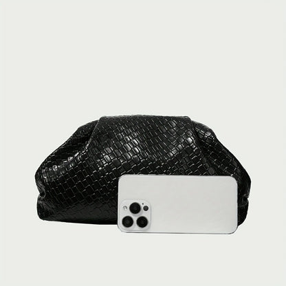 Elegant Weave Textured Ladies Clutch Bag - Adjustable Strap and Clasp Closure, Premium Pure Black Dinner Bag for Weddings