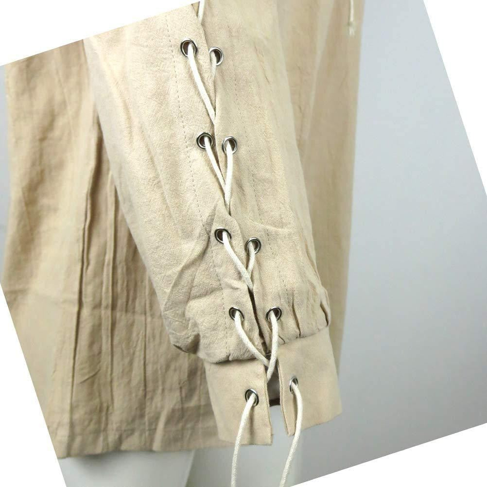 Men Medieval Shirts Drawstring Viking Vintage Sleeve Tunic Cosplay Tops Knight Costume Ruffle Pirate Gothic Neckline Male Shirts