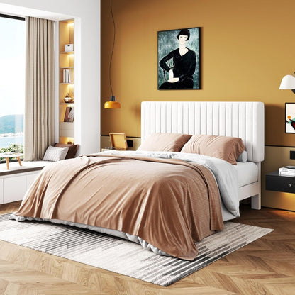 Cama Queen Size com Estrutura Plataforma, Cama Estofada em Veludo Moderna com Cabeceira Ajustável com Capitonê Vertical,