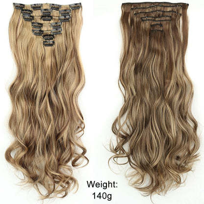 Cabelo Liso Comprido 16 Clipes 7 Pçs/Conjunto de Apliques de Cabelo Sintético Natural Loiro Preto Resistente ao Calor 2026