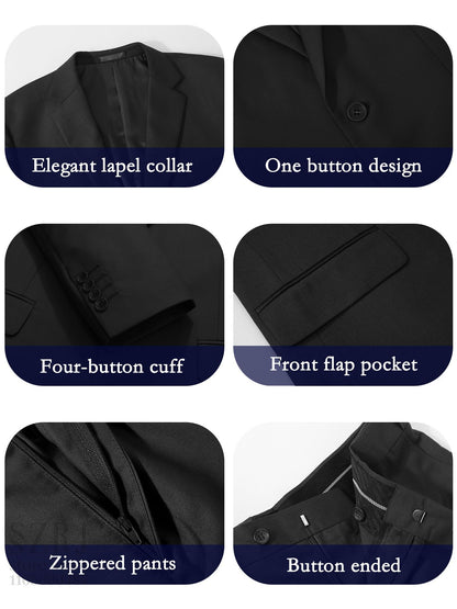 4pcs Classic Business Suit: Blazer, Vest, Pants, Pocket Square - Quality, Comfort, Stylish Lapel | Weddings/Parties/Business