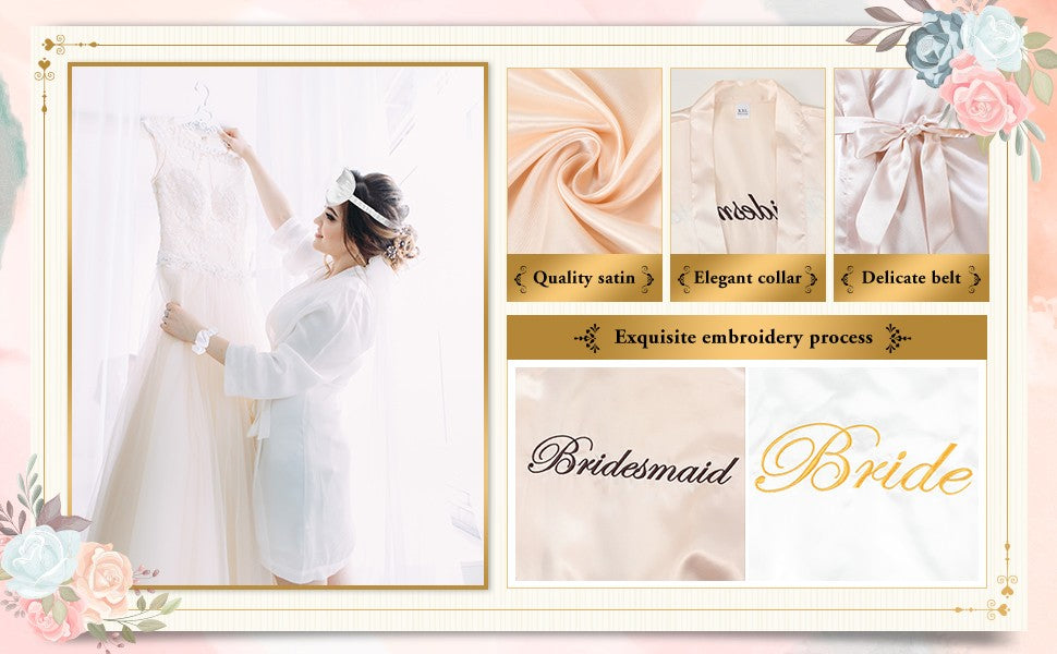 7 Pcs Bridesmaid Robe Sets Bride Silk Satin Bridal Party with Sleeping Eye Mask and Elastic Headband