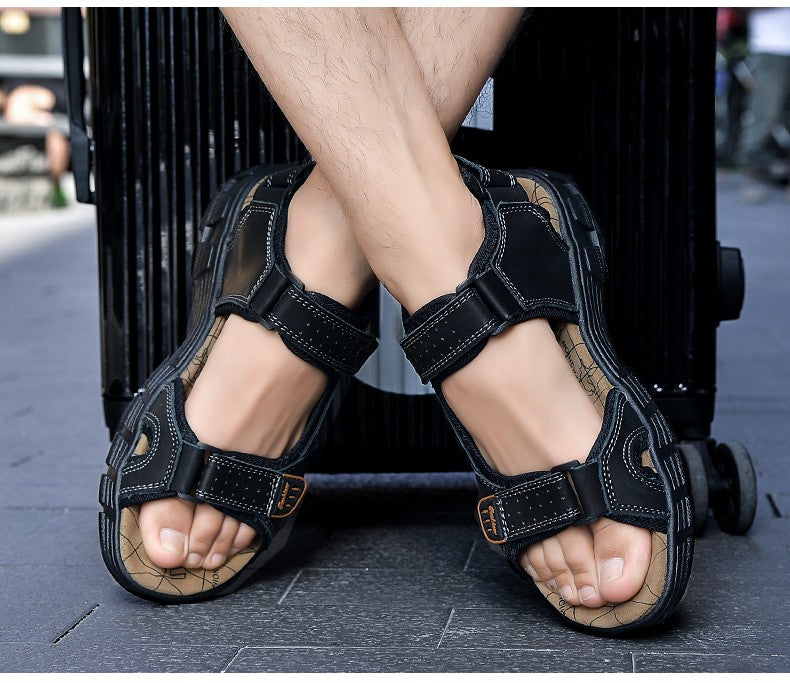 Brand Classic Mens Sandals Summer Genuine Leather Sandals Men Outdoor Casual Lightweight Sandal Fashion Men Sneakers Size 38-46