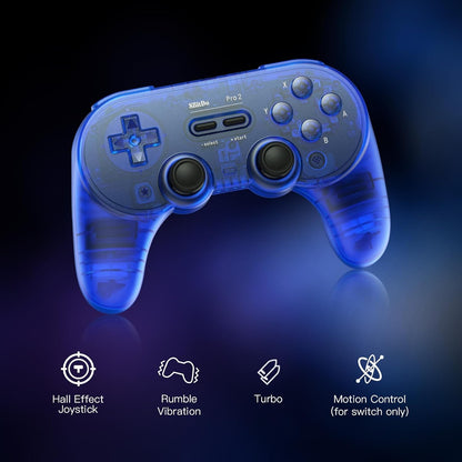8BitDo Pro 2 Bluetooth Controller Gamepad For Nintendo Switch 2 PC,Window 10/11,Android,Steam Deck Hall Effect Joystick wireless