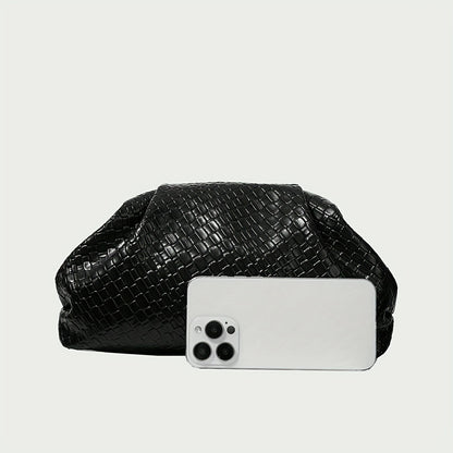 Elegant Weave Textured Ladies Clutch Bag - Adjustable Strap and Clasp Closure, Premium Pure Black Dinner Bag for Weddings