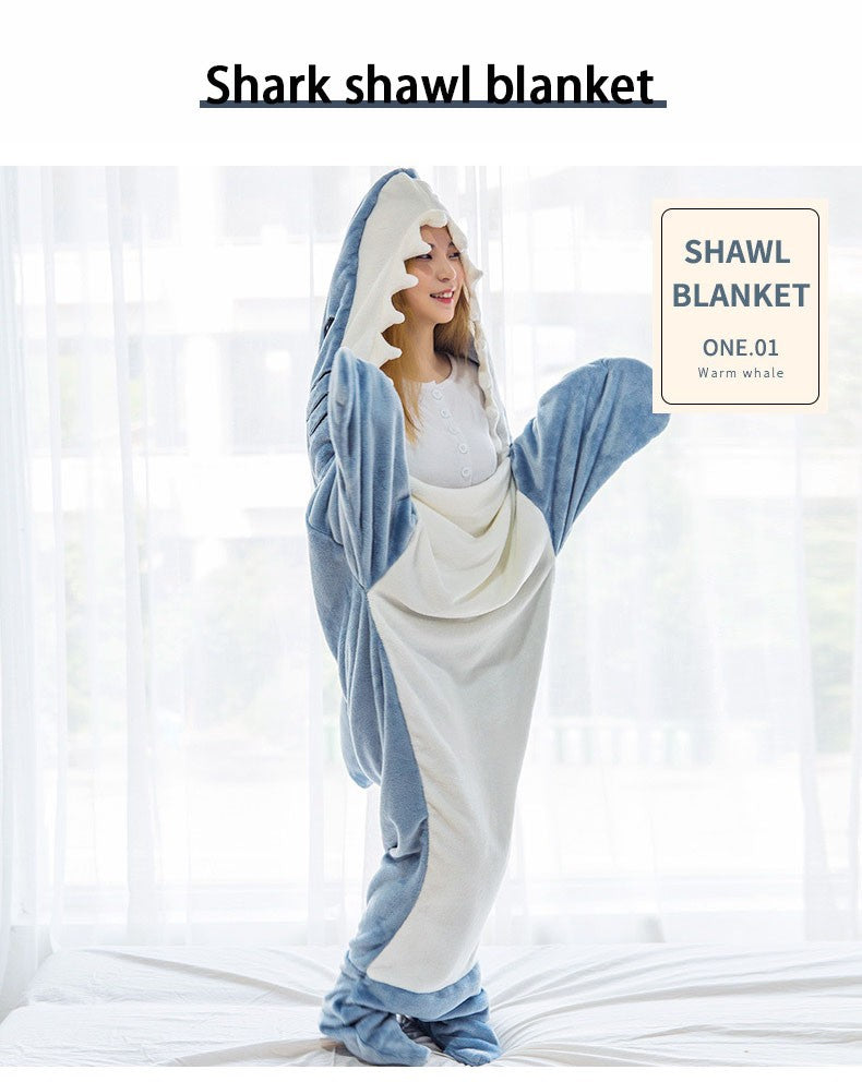 Shark Sleeping Bag Shawl Hooded Flannel Blanket Homewear Clothes Cartoon Pajamas Office Nap Animal Jumpsuit  For Children Adult