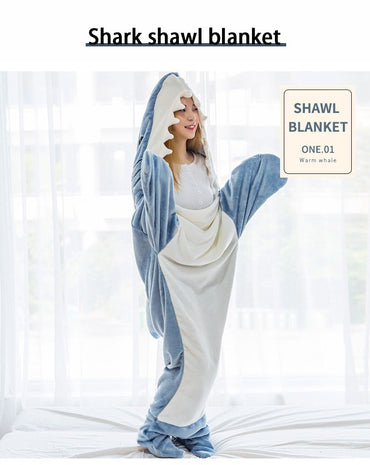 Shark Sleeping Bag Shawl Hooded Flannel Blanket Homewear Clothes Cartoon Pajamas Office Nap Animal Jumpsuit  For Children Adult