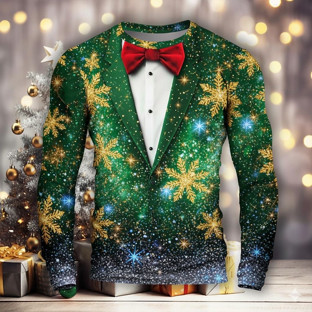 Christmas Men's Christmas Costume Tuxedo Long Sleeve T shirt 3D Print Crew Neck Shirt Fashion Basic 3D Street Casual Clothing