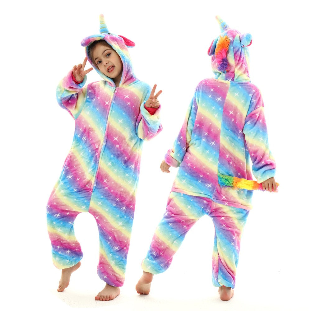 Winter Kids Pajama Sets Soft Warm Flannel Unicorn Costume Kigurumi Boy Girl Onesie Set Panda Tiger Bunny Deer Lion Pyjamas Suit