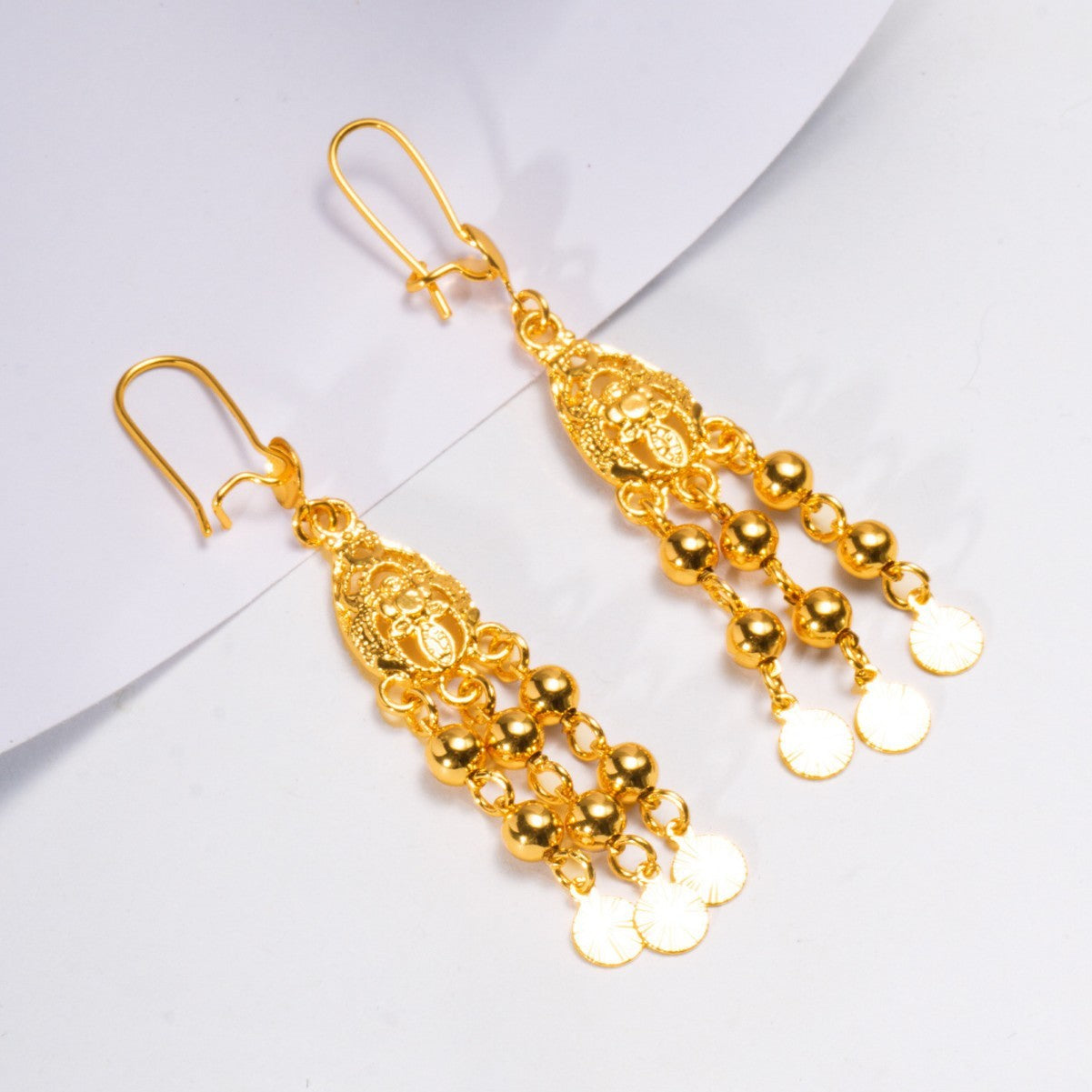 AU999 24K Gold Women's Ear Hanging Earrings - Elegant Dangle Jewelry