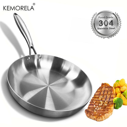 Frigideira de Aço Inoxidável 304 Antiaderente Panela para Bife Panela sem Revestimento Utensílios de Cozinha para Fogão a Gás e Cooktop de Indução