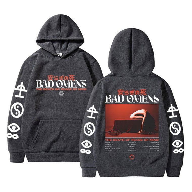 2025 Autumn/winter Bad Omen Band Peace of Mind Dead Music Album Printed Hoodie Men's Pure Cotton Rock Retro Warm Sweatshirt