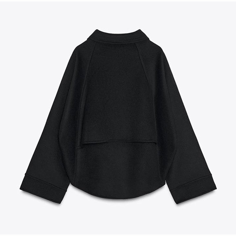 Woolen Zipper Loose Short Jacket Women Long Sleeve Lapel Solid 2025 Autumn Winter Commute Coat Street Office Warm Ladies Outwear