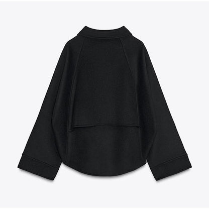 Woolen Zipper Loose Short Jacket Women Long Sleeve Lapel Solid 2025 Autumn Winter Commute Coat Street Office Warm Ladies Outwear