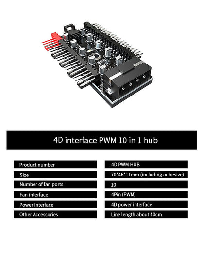 TEUCER 1 to 10 PWM Fan HUB 4PIN 3PIN 12V Splitter Cable Splitter Desktop Computer Cooling Fan Extension Adapter