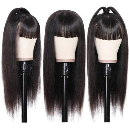 Peruca Full Lace Frontal 360 com Franja Lisa, Peruca Frontal de Renda Cabelo Humano Cru Com Franja, Perucas Brasileiras Sem Cola em Promoção/Liquidação