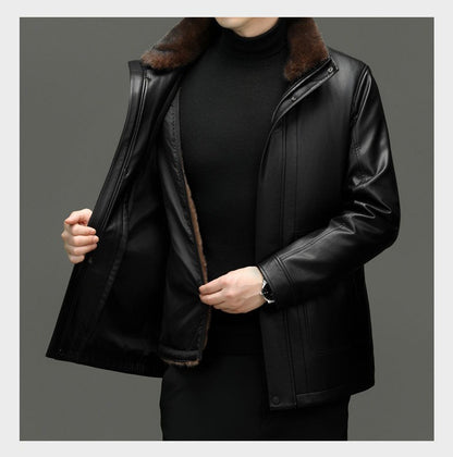 Outcoat Winter Faux Leather Jacket Detachable Golden Mink Fleece Inner Lining Top Layer Faux Deerskin One-piece Warm Men's Coat