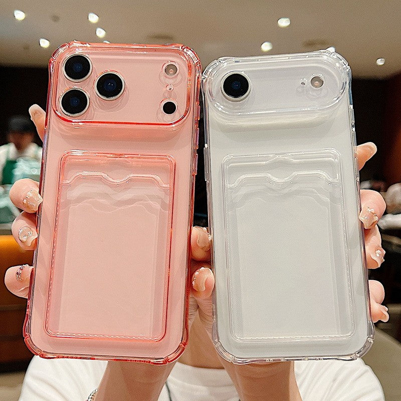 Card Slot Pocket Phone Case For iPhone 17 Air 16 15 14 13 12 11 Pro Max Plus 16e Shockproof Transparent Silicone Soft TPU Cover