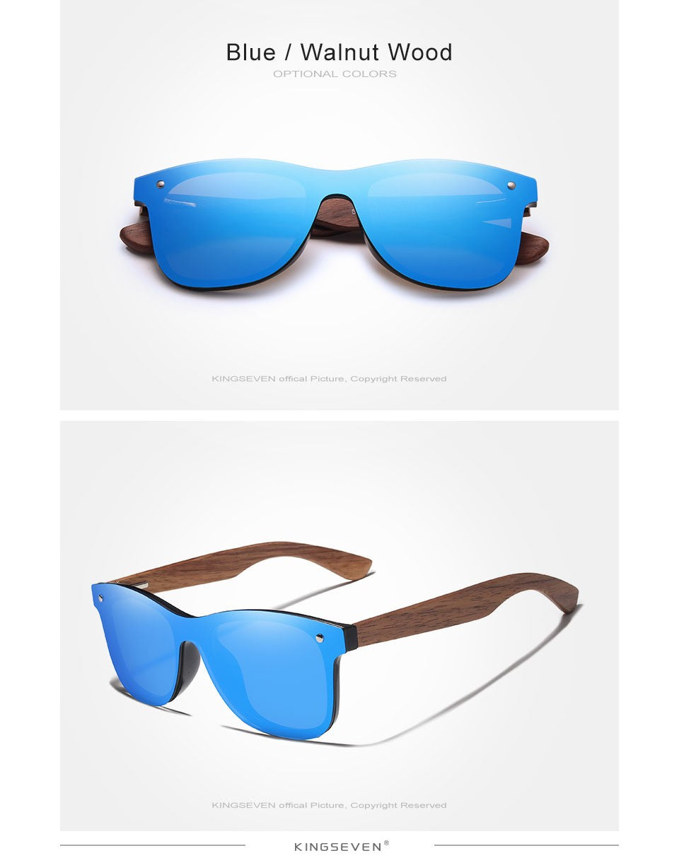 KINGSEVEN UV400 Sunglasses For Men Polarized Walnut Wood Handmade Sun Glasses High Quality Protection Women Eyewear Gafas