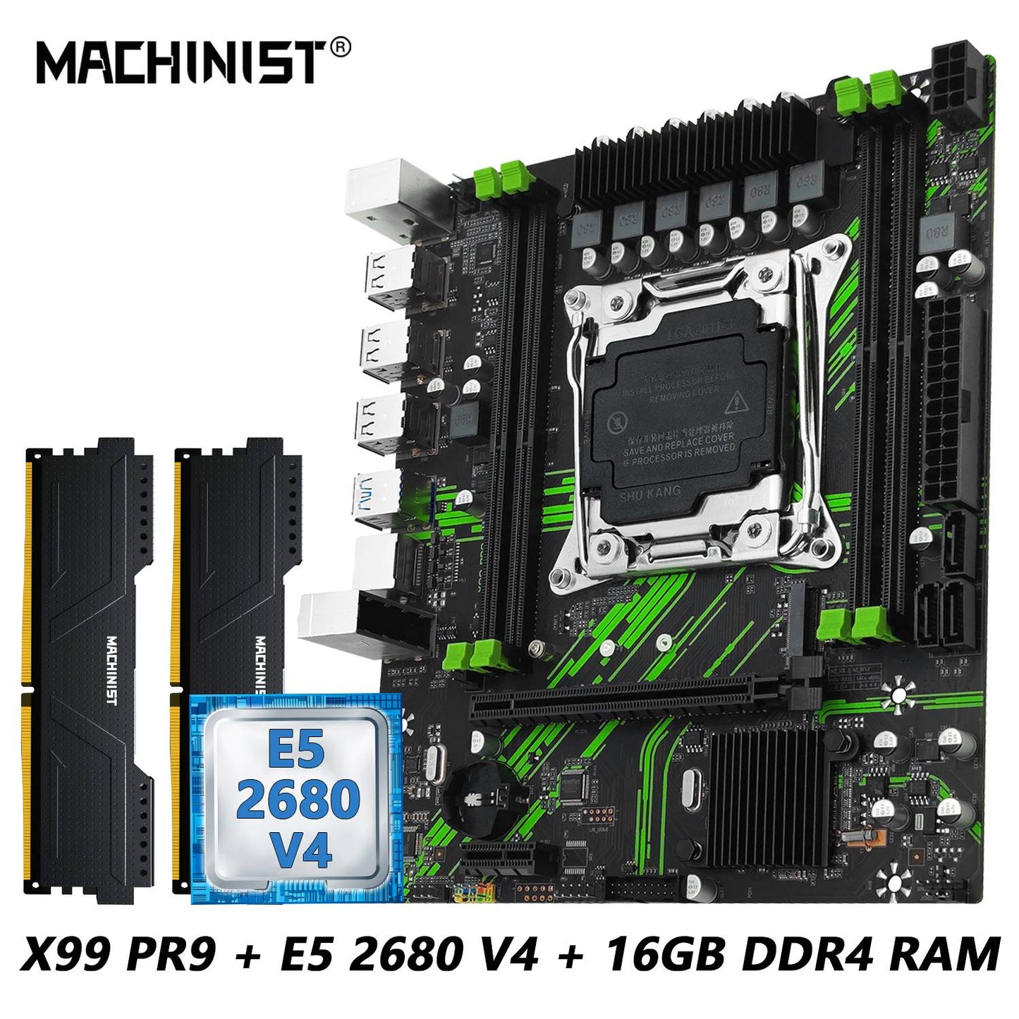 Conjunto de placa-mãe MACHINIST X99 PR9 Kit LGA 2011-3 Intel Xeon E5 2680 V4 CPU E DDR4 16GB(2*8G) RAM Combo opcional usb3.0 NVME