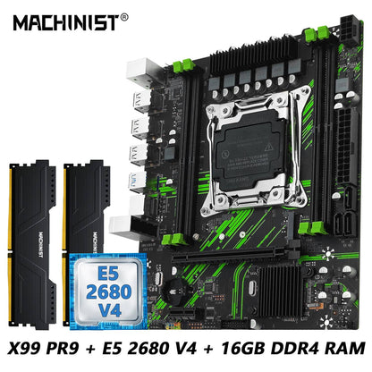 Conjunto de placa-mãe MACHINIST X99 PR9 Kit LGA 2011-3 Intel Xeon E5 2680 V4 CPU E DDR4 16GB(2*8G) RAM Combo opcional usb3.0 NVME