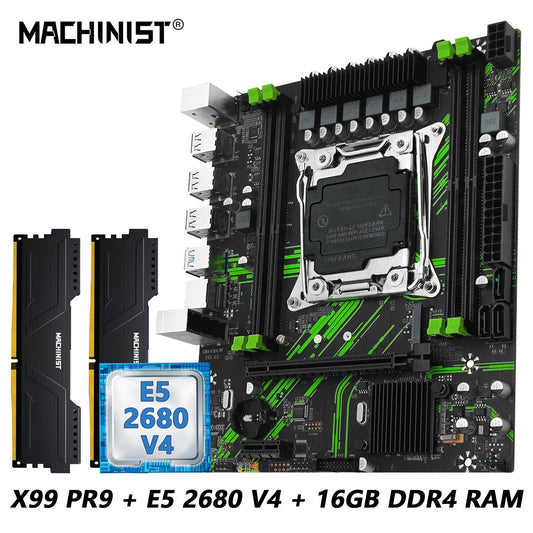 Conjunto de placa-mãe MACHINIST X99 PR9 Kit LGA 2011-3 Intel Xeon E5 2680 V4 CPU E DDR4 16GB(2*8G) RAM Combo opcional usb3.0 NVME