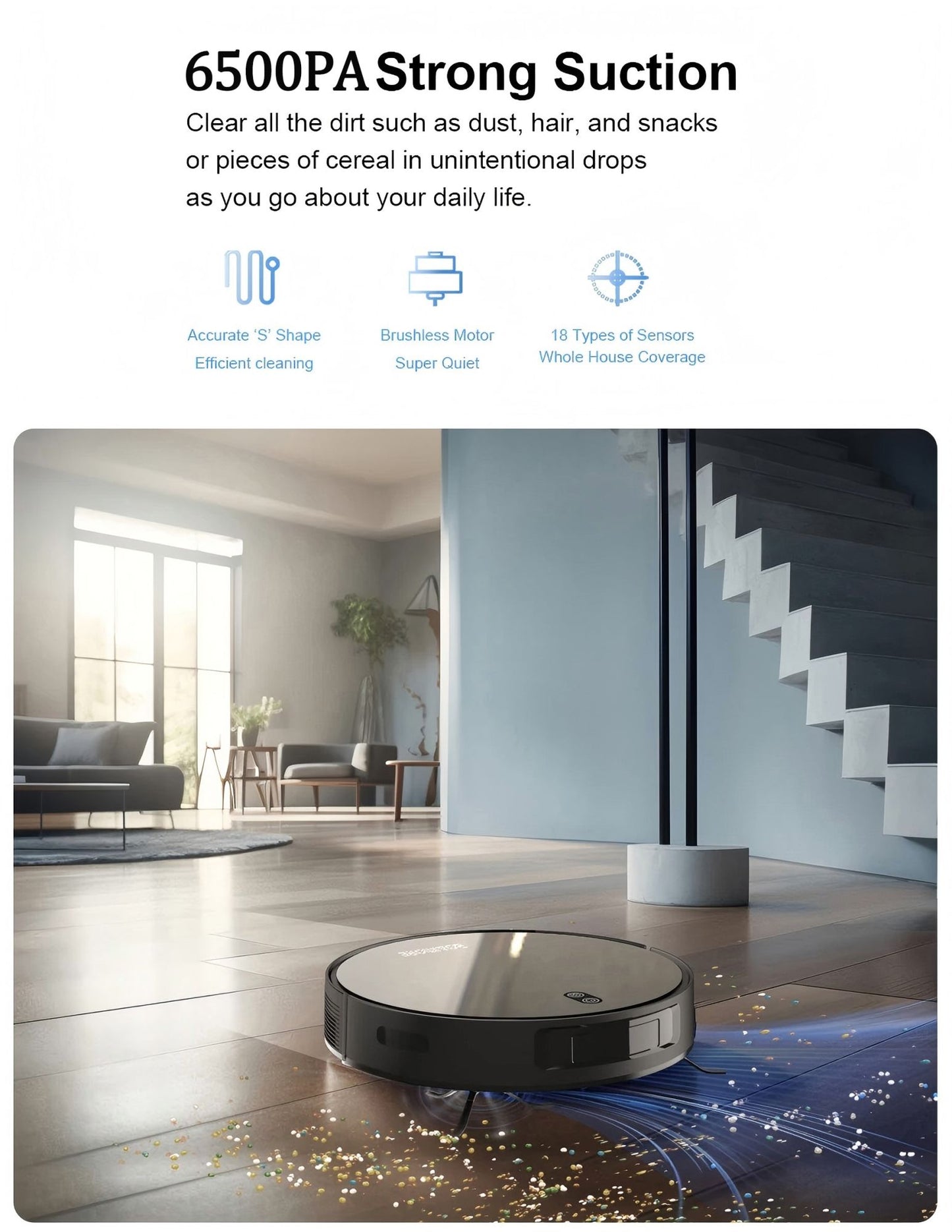Robot Vacuum Cleaner Combo Mop,6500PA Suction Robotic,WiFi/Voice Control,Auto-Recharge,Pet Hair For Home Vacuum Cleaning Robotic