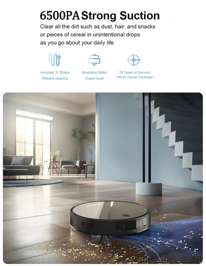 Robot Vacuum Cleaner Combo Mop,6500PA Suction Robotic,WiFi/Voice Control,Auto-Recharge,Pet Hair For Home Vacuum Cleaning Robotic