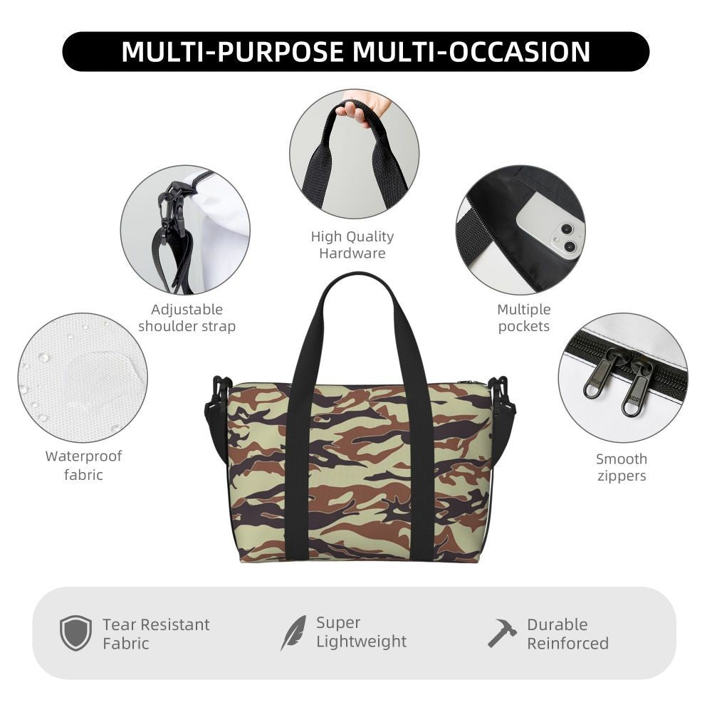Tiger Stripe Camouflage Military Camo Beach Travel Bag Large Capacity Tote Bags for Gym Yoga Women Shopping Duffle Shoulder Bag