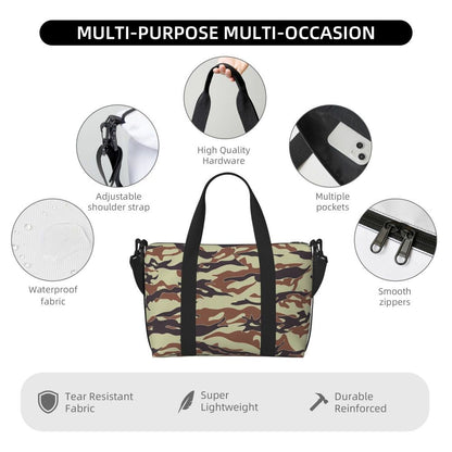 Tiger Stripe Camouflage Military Camo Beach Travel Bag Large Capacity Tote Bags for Gym Yoga Women Shopping Duffle Shoulder Bag