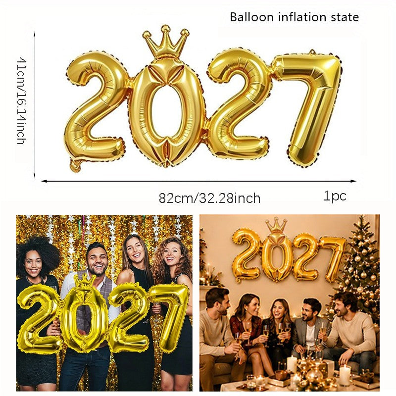 2027 Gold Crown Foil Number Balloons for 2027 New Year Christmas Eve Festival Party Supplies Graduation Decorations