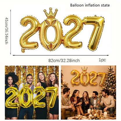 2027 Gold Crown Foil Number Balloons for 2027 New Year Christmas Eve Festival Party Supplies Graduation Decorations