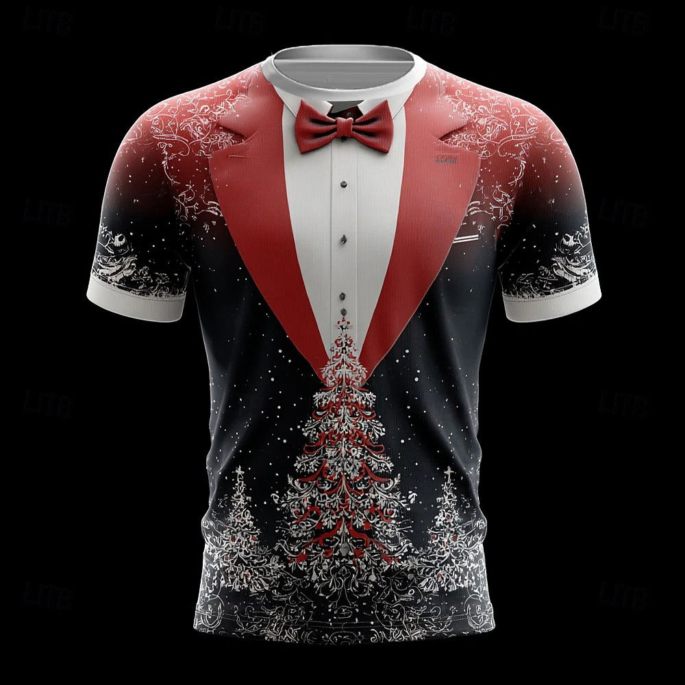 2025 Christmas Men's T-shirt Clothing Fashion Christmas Tree Graphic Print T-shirts New Large Size Short Sleeve T Shirt For Men