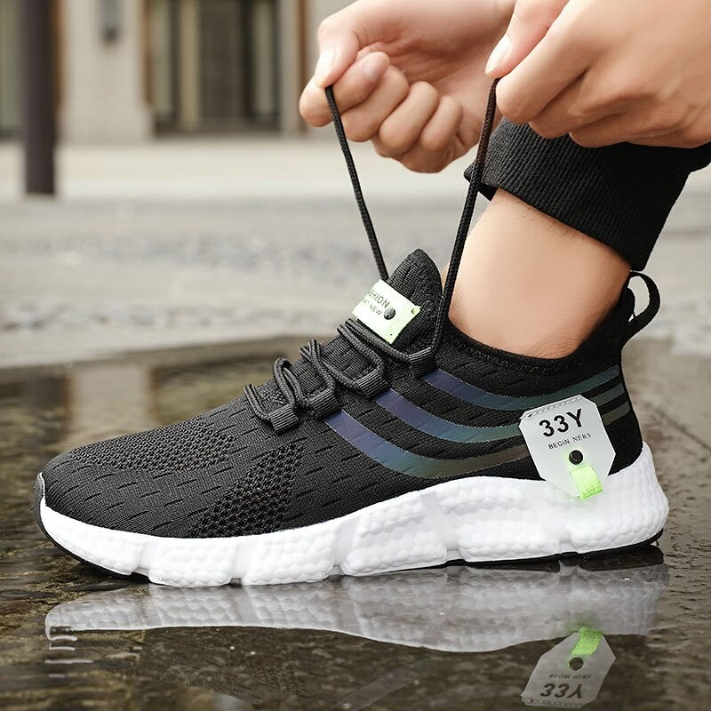 Tênis Masculino Casual Esportivo Respirável Leve Tênis de Caminhada ao Ar Livre em Tela Preta Tênis de Corrida Atléticos para Caminhada