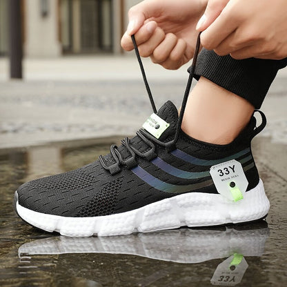 Tênis Masculino Casual Esportivo Respirável Leve Tênis de Caminhada ao Ar Livre em Tela Preta Tênis de Corrida Atléticos para Caminhada