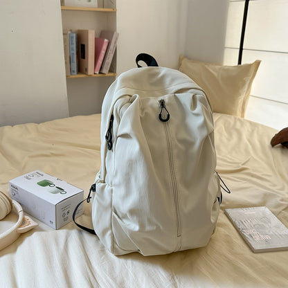 Korean Style Simple Solid Color Zipper Computer Backpack, School and Commuting Backpack