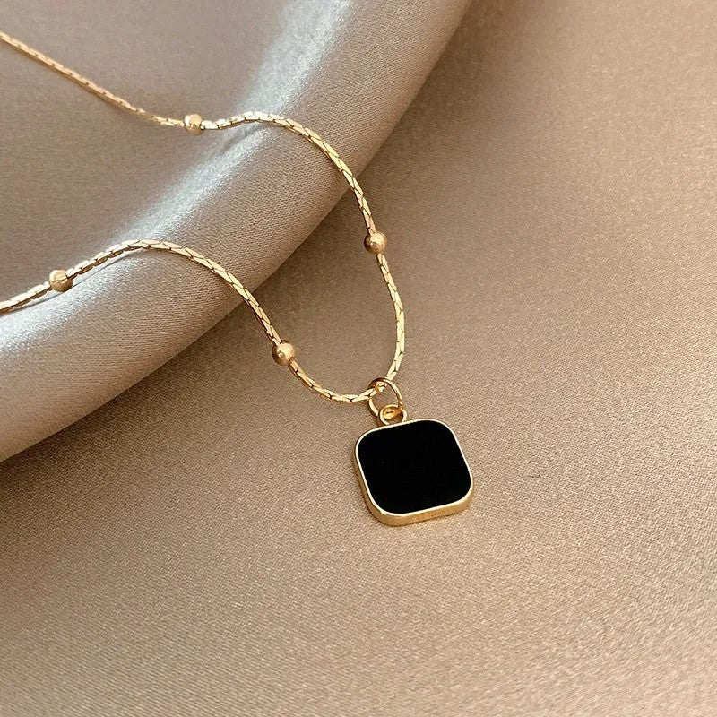 Colares de Aço Inoxidável Preto Exquisito Minimalista Pingente Quadrado Gargantilha Correntes Colar da Moda para Mulheres Presentes de Joalheria para Festas