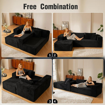 110” No Assembly Compression Boneless in a Box Cloud Sectional Couches for Living Room L-Shape Sleeper Sofa, Modern Modular Cord
