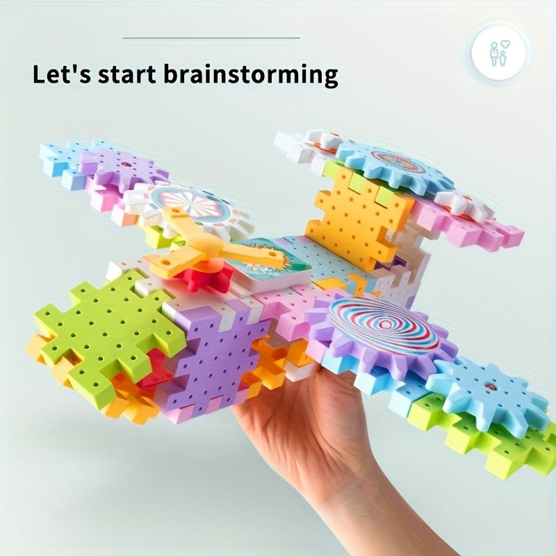 Conjunto de Brinquedos de Construção Montessori Infantil Elétrico Engrenagens Giratórias para Montar Carro de Trilho Brinquedo de Construção Grande STEM de Natal
