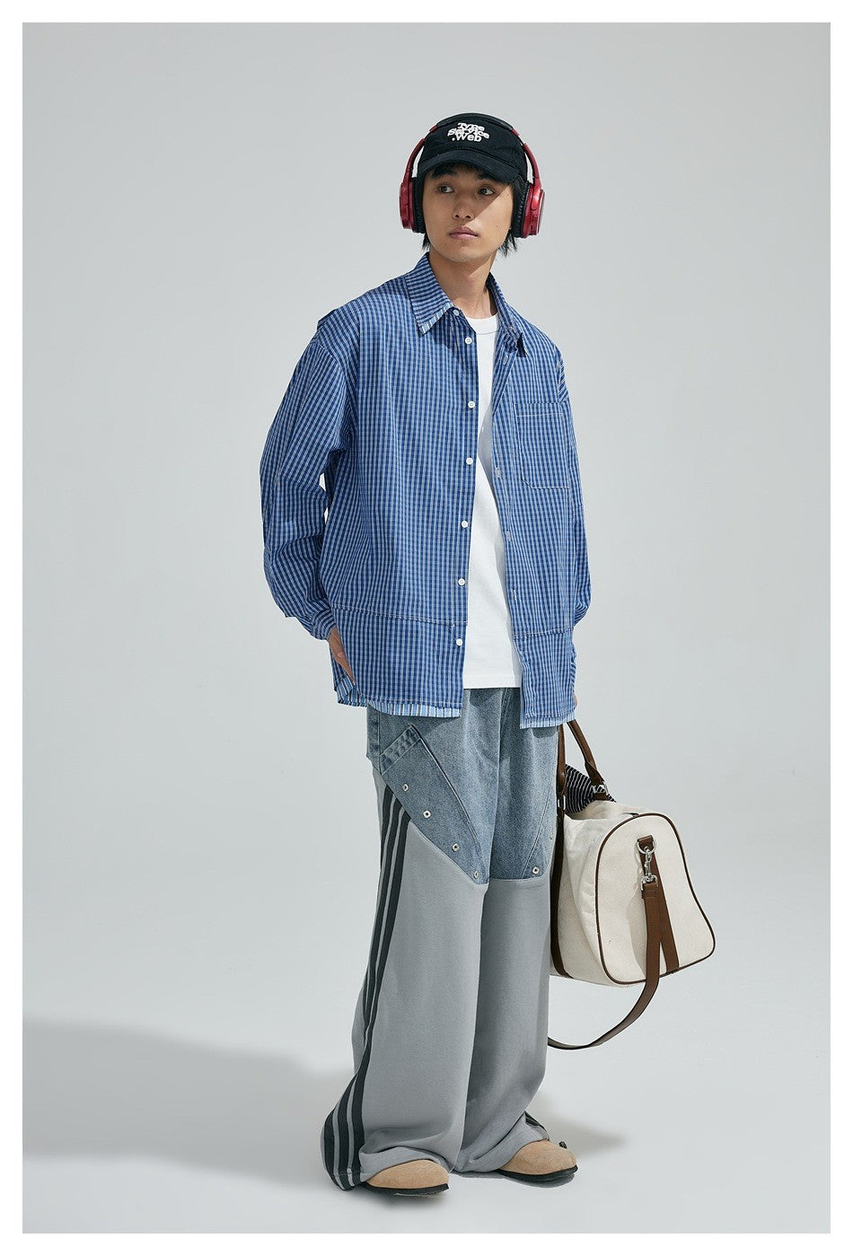 Cityboy Oversize Cargo Shirt Men Japanese Streetwear Fashion Loose Casual Plaid Splice Stripe Long Sleeve Shirts Blouses