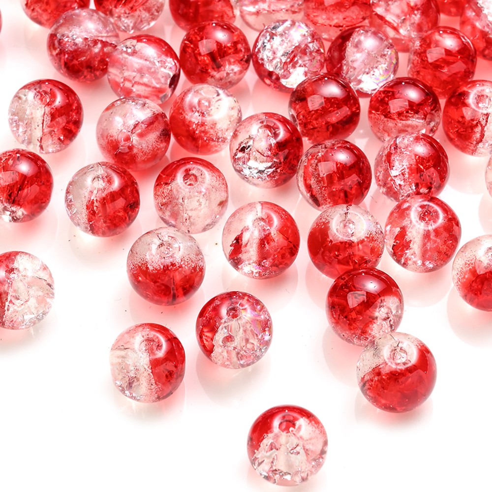 100pcs 8mm Christmas Crystal Glass Crack Beads Red and Green Gradient Spacer Beads for DIY Bracelet Necklace Jewelry Making
