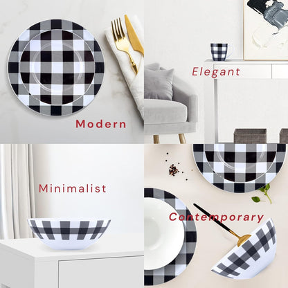 Inverno Geada Branca, Jogos de Jantar Modernos Pretos para Cozinha, Pratos e Louças Internas, Conjunto de Pratos e Tigelas de Cozinha Xadrez de 16 Peças com Mu