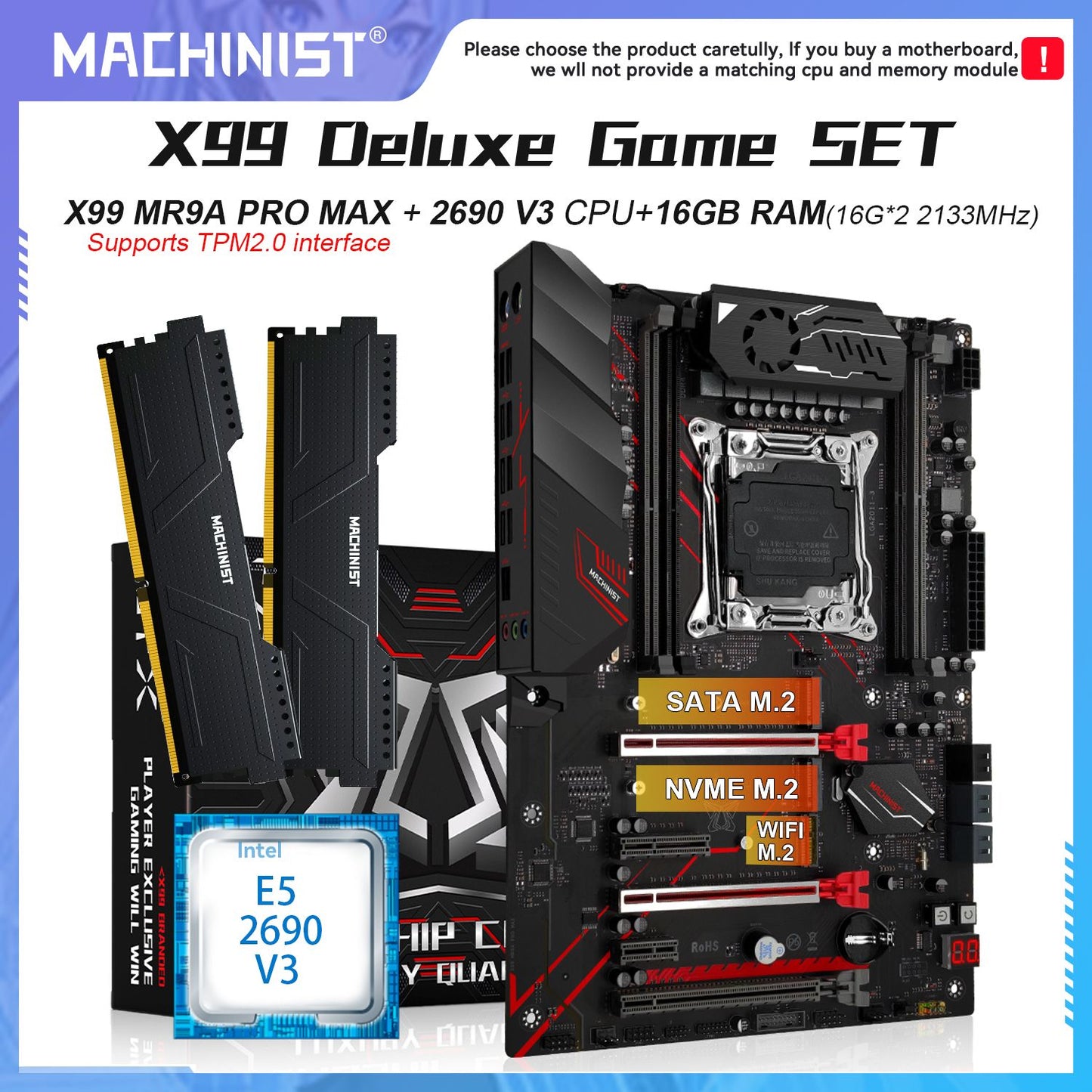 Conjunto de placa-mãe MACHINIST X99 MR9A PRO MAX LGA2011-3 CPU Xeon E5 2690 V3 e kit de memória DDR4 32GB NVME M.2 SATA Quatro canais