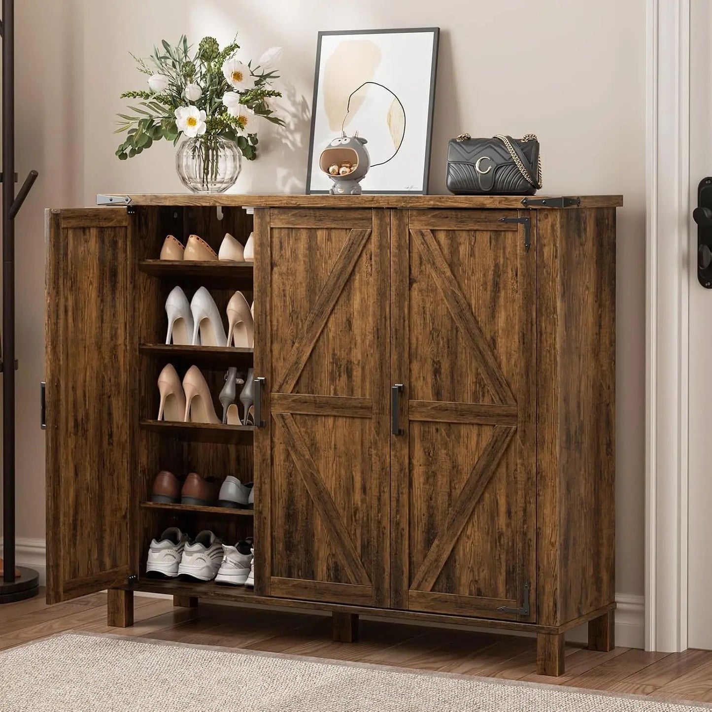 "Set of 2 6-Tier Shoe Cabinets - Doors with Adjustable Shelves & Anti-Tip Design, Entryway Storage";;VERDADEIRO;;"Brown