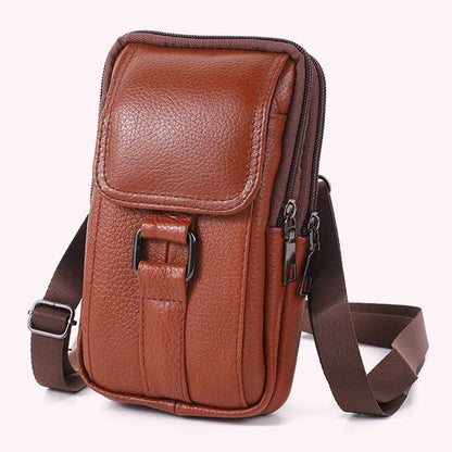 Portable Crossbody Bags Cowhide Leather Men Messenger Bags Fashion Simple Multi-pockets Casual for Outdoor Sport