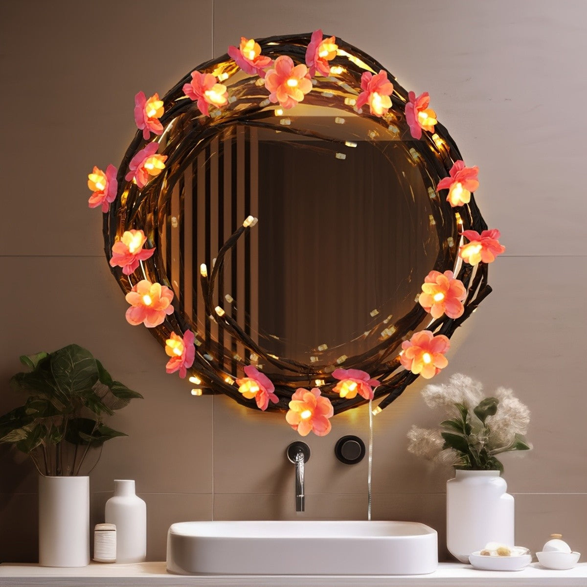 72/96 Cherry Blossom Vine String Lights Glowing Cherry Blossom Branch Lights, Flexible Blossom Vine Lights 8 Mode For Home Decor