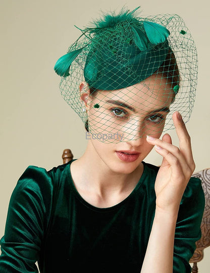 Fascinator Hat Veil Feather Fascinator Hair Clip Tea Party Pillbox Derby Hat Fascinator Bridal Wedding Veil