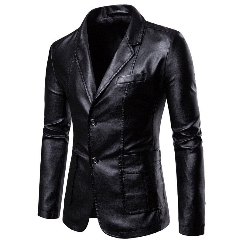 Black Men's PU Leather Suit, Leather Jacket Coat, Burgundy, Navy, Earthy Leather Jacket, Asian Size M-4XL