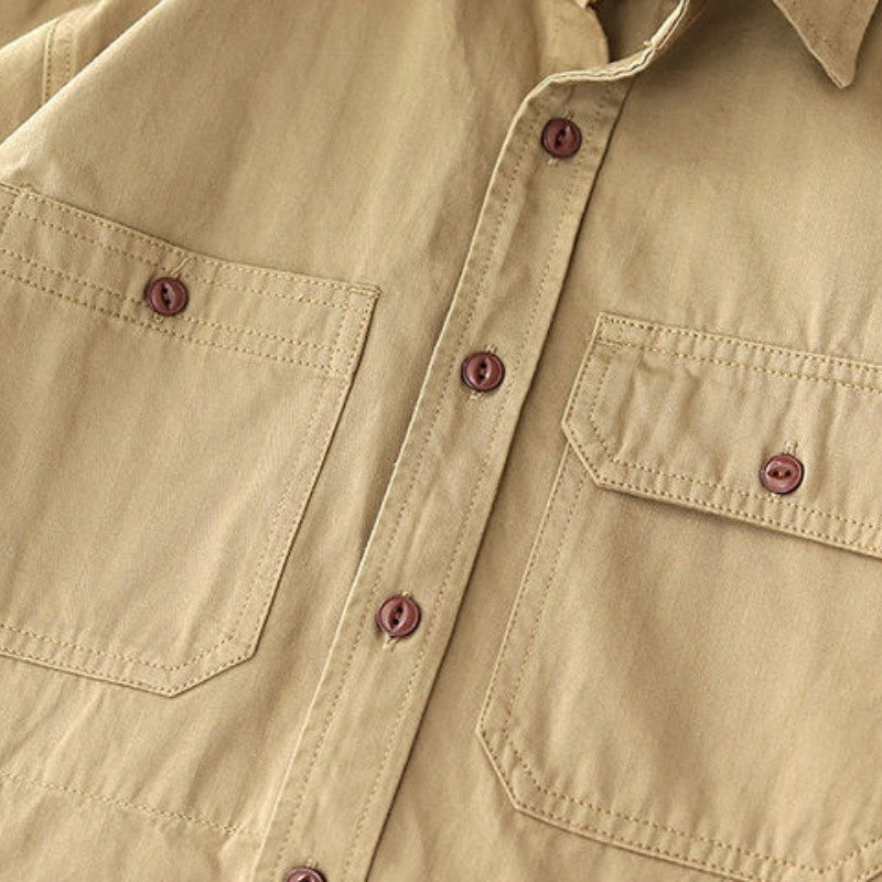 Gmiixder Men Cargo Long Sleeve Shirt Spring Autumn Hip Hop Jacket American Casual Retro Green Tough Man Workwear Shirt